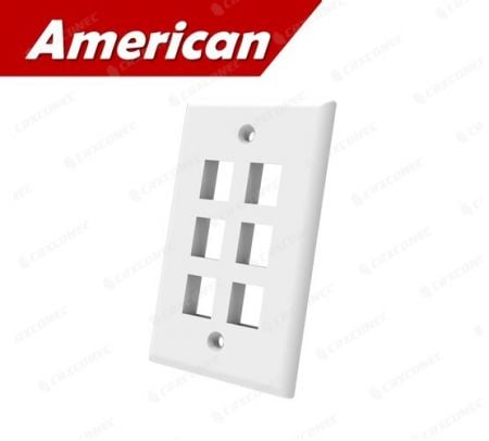 Vertical 6 Port Ethernet Wall Plate in White Color - 6 Port Keystone Ethernet Wall Plate